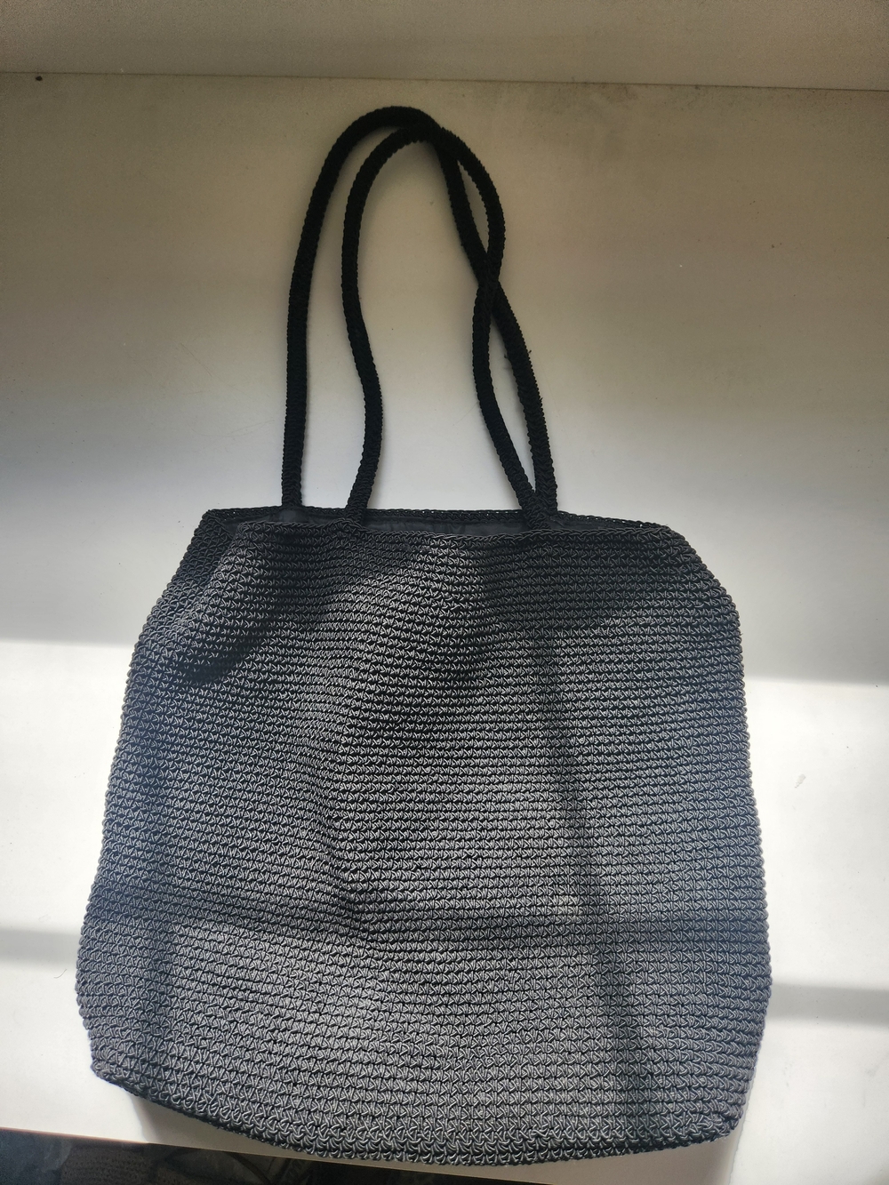 Black Crochet Tote with Double Rope Shoulder Straps